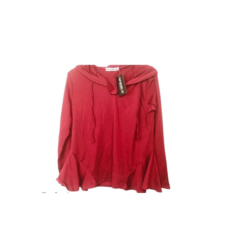 Double JU Burgundy hoodie‎ top S XL